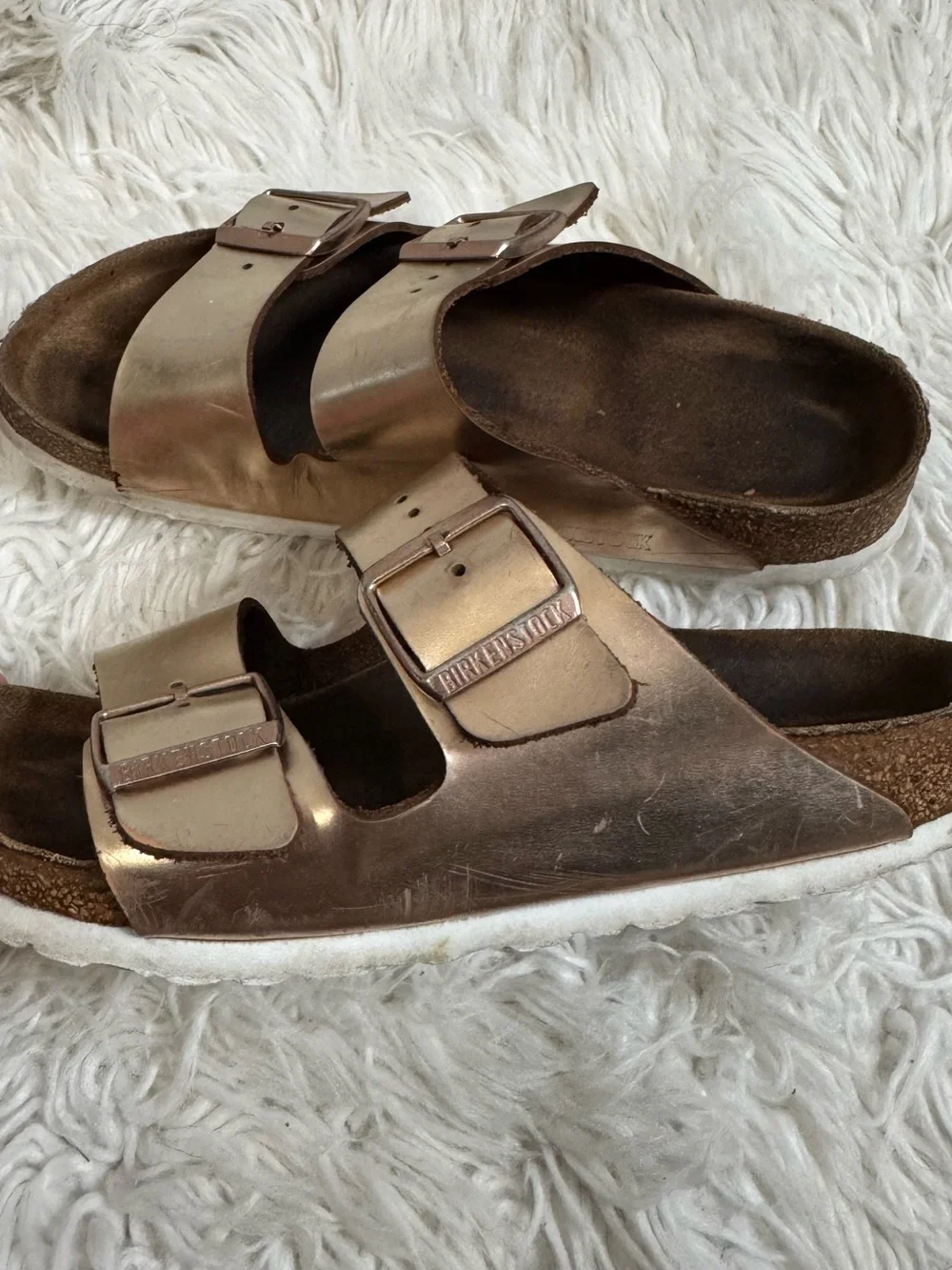 Birkenstock Metallic Rose Gold Double Buckle Sandals size 38 EU 7/7.5 US womens